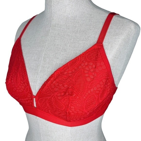 Lively | Busty Bralette * sz 1 * Palm Lace Tomato Red Comfy Wire Free Wireless - Picture 2 of 7